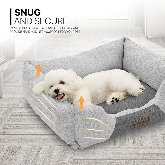 MoNiBloom 20"x17"x6.5" Dog Beds for Small Size Dogs Machine-Washable Linen-Like Fabric Pet Beds Warming Cozy Soft Bed for Dogs and Cat