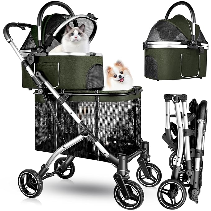 Double Pet Stroller for 2 Dogs or Cats 52LBS Green