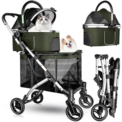 Double Pet Stroller for 2 Dogs or Cats 52LBS Green