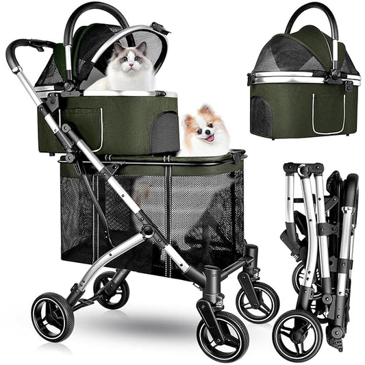 Double Pet Stroller for 2 Dogs or Cats 52LBS Green