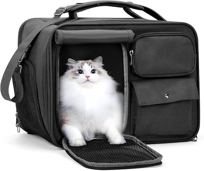 Cat Carrier Soft Large,Dog Carriers for Small Dogs,Cat Travel Carrier is Anti-Lost,Dog Backpack with Locking Safety Zippers,Can Carry 20 LBs Cat,Pet Carrier Airline Approved(Black)