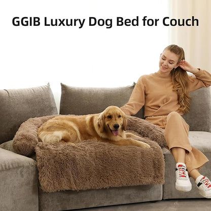 Calming Dog Bed Fluffy Plush Dog Mat for Furniture Protector with Removable Washable Cover for Large Medium Small Dogs and Cats (Extra Large (53x39.3x6)