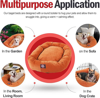 Majestic Pet 24 Inch Micro Velvet Calming Dog Bed Washable – Cozy Soft Round Dog Bed with Spine for Head Support 24x19x7 (inch)