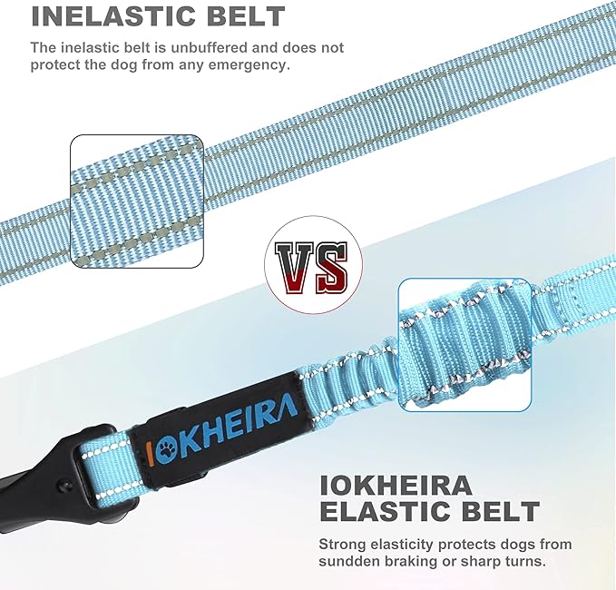 IOKHEIRA Dog Seatbelt, Adjustable, Reflective, Bungee Buffer, Large/Medium/Small, 900lbs, for Dogs