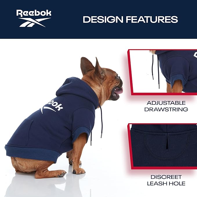 Reebok Dog Hoodie – Fleece Dog Sweater with Leash Hole