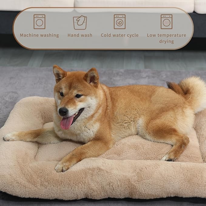 36 inch Dog Crate Pad for Medium Sized Dogs Washable,Soft Comfy 24x36 Dog Bed for Kennel with Anti-Slip Bottom Pet Sleeping Mat,Khaki