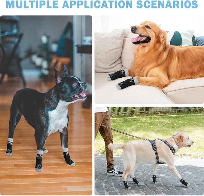 SCENEREAL Dog Socks to Prevent Licking Paws for Hardwood Floors Anti Slip