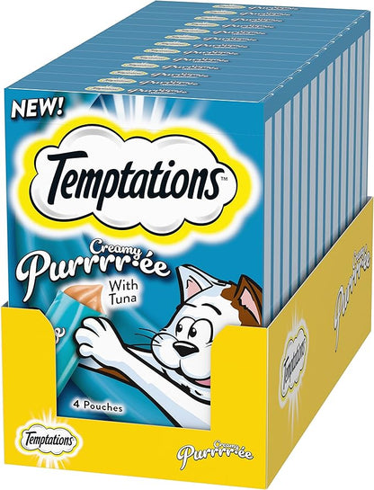 Temptations Creamy Puree Squeezable Lickable Wet Cat Treats with Tuna, 0.42 oz. Tubes, 4 Count (Pack of 11) - Total 44 Count