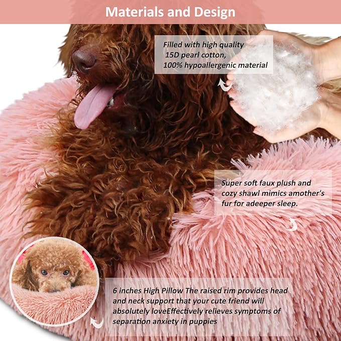 Pink Dog Bed for Small Dogs Machine Washable Anxiety,19 Inch 10 lb