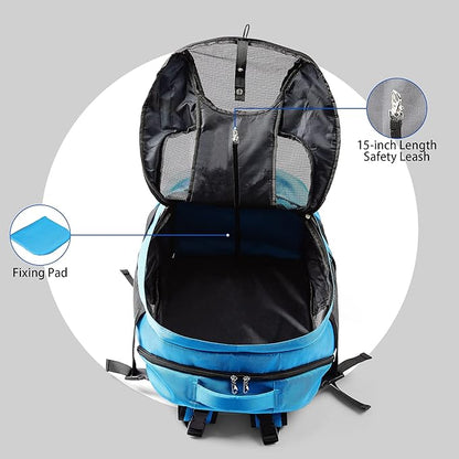 Dog Carrier Backpack Pet Carrier Backpacks for Small Medium Dogs Cats Travel&Hiking Carrier Bag with Safety Leash Ventilations Space Double-Layer Structure (New Sky Blue)