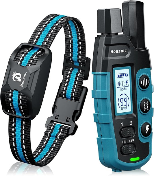 Bousnic Dog Shock Collar - 3300Ft Training Collar with Remote for 5-120lbs Small Medium Large Dogs Rechargeable Waterproof e Collar with Beep (1-8), Shake(1-16), Safe Shock(1-99) Modes (LightBlue)