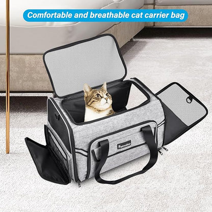 Soft-Sided Pet Carrier for Small Medium Cats, Puppies - Travel Carrier Pet Bag Up to 16LBs Airline Approved 3 Open Doors (Grey-X862)…