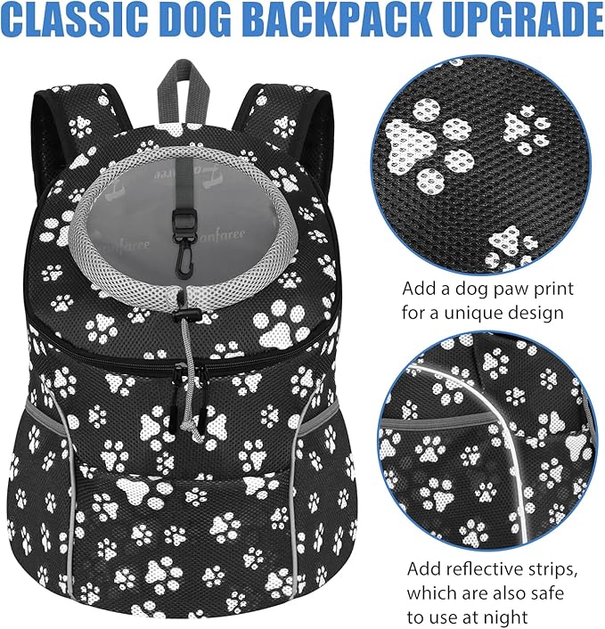 YESLAU Dog Backpack Carrier Pet Carrier for Small Medium Dogs Travel Bag Front Pack Breathable Adjustable with Safety Reflective Strips for Hiking Outdoor Cats