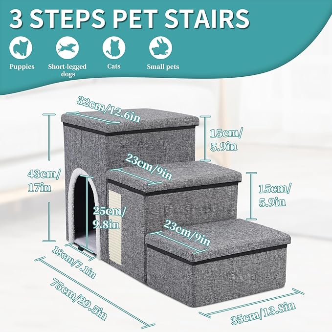 Dog Stairs for Small Medium Dogs and Cats 180LBS,Gray