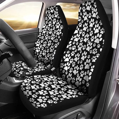 Cute White Dog Paw Printed Auto Front Seats Protector 2pcs Thin