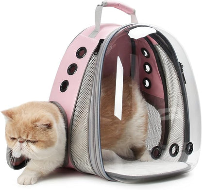 LOLLIMEOW Pet Carrier Backpack, Bubble Backpack Carrier, Cats and Puppies,Airline-Approved, Designed for Travel, Hiking, Walking & Outdoor Use (Front Expandable-Pink)