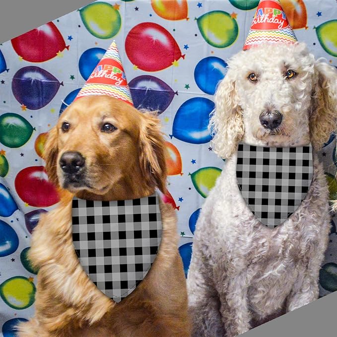 Black White Grid Dog Bandana Washable Pets Scarf Triangle Adjustable Handkerchief