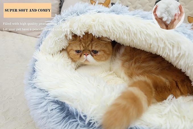 Calming Round Dog Beds &Cat Cave Bed with Hooded Cover 20x20inch)