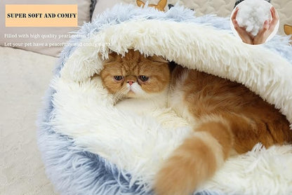 Calming Round Dog Beds &Cat Cave Bed with Hooded Cover 20x20inch)