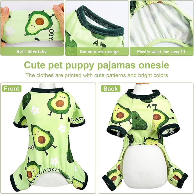 Pet Clothes Puppy Clothes for Small Dogs Boy Girl - Soft Stretch Dog Pajamas Dog Jumpsuit Cute Avocado Pattern Dog Pjs Shirts Dog Outfits Onesies for Chihuahua Yorkshire Teacup Dogs Cat Clothing