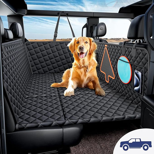 XL Dog Car Back Seat Cover for Trucks,Large Truck Backseat Extender with 6 Foldable Board, Pet Hammock Hard Bottom Bed Waterproof for Full Size Crew Cab Car Like F150 RAM 1500, Silverado,Black