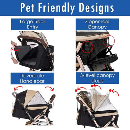 HPZ Pet Rover XL Extra-Long Premium Heavy Duty Dog/Cat/Pet Stroller Travel Carriage for Small 2nd-Gen)