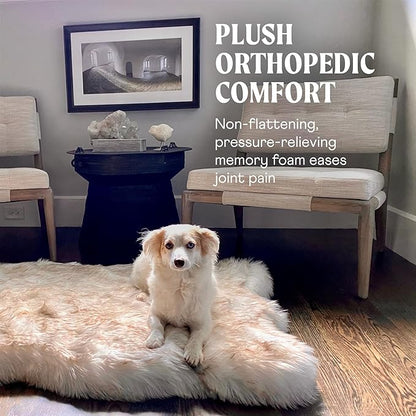 PupRug Orthopedic Dog Bed for Large Dogs with Fluffy Soft Faux Fur and Memory Foam for Joint Pain Relief
