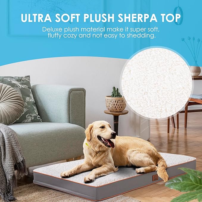 XXL Dog Bed Extra Large Waterproof Dog Bed,Big Orthopedic Dog Beds with Removable Washable Cover for Large Dogs, Pet Bed Mat Egg-Crate Foam, XXL(44"X32"X3"), Light Grey