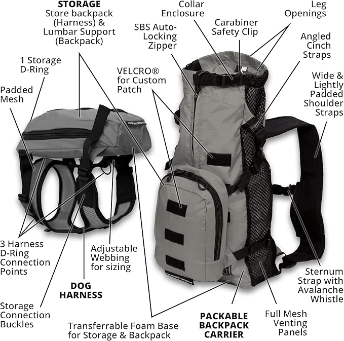 K9 Sport Sack Walk-On | Dog Carrier Dog Backpack with Harness & Storage (Medium, Shark Skin Gray)