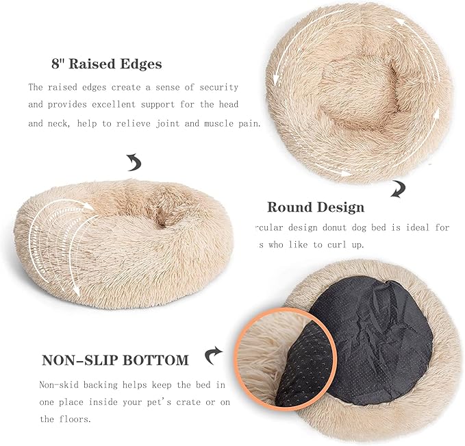 Small Dog Bed Calming Dogs Bed for Small Medium Large Dogs Anti-Anxiety Puppy Bed Machine Washable Warming Cozy Soft Pet Round Bed Fits up to 10-100 lbs (Medium (Pack of 1)