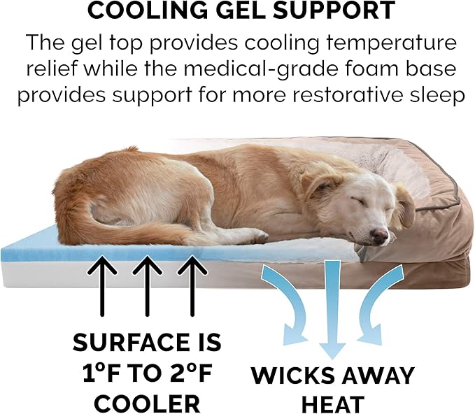 Furhaven Cooling Gel Dog Bed for Large/Medium Dogs w/ Removable Bolsters & Washable Cover 55 lbs