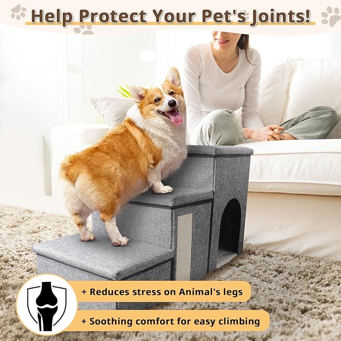 Dog Stairs for Small Dogs 16.5"H Dog 3-Step Pet