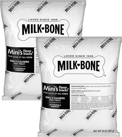 Milk-Bone Mini's Flavor Snacks Dog Treats, 35 Ounce Refill Packs (Pack of 2) Crunchy Texture Helps Reduce Tartar