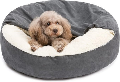 30" Medium Dog Bed for Medium Dogs Up to 45lbs - Washable Burrow Puppy Beds with Blanket Attached - Covered Dog Cave Bed with Anti-Slip Bottom - Charcoal Gray