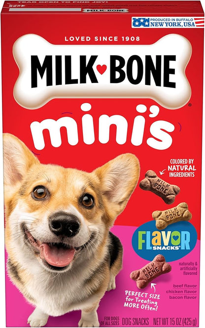 Milk-Bone Mini's Flavor Snacks Dog Treats, 15 Ounce (Pack of 6) Crunchy Texture Helps Reduce Tartar