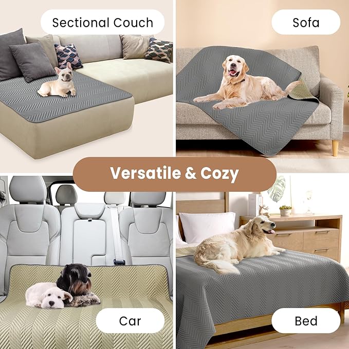 Double-Sided Waterproof Dog Blanket for Couch Cover, Dog Couch Cover Protector for Large Dogs, Cat Couch Sofa Covers Washable, Furniture Covers for Pets, Khaki and Grey, 40x50 Inches