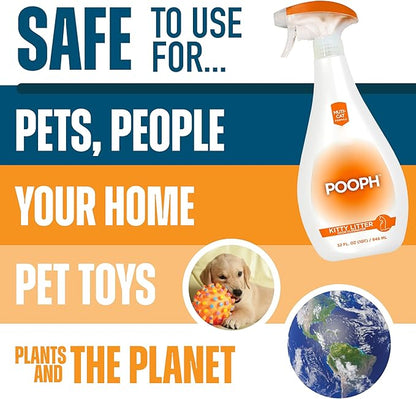 Pooph Pet Odor Eliminator and Litter Box Deodorizer - 2-32oz Bottles - Dismantles Odors on a Molecular Basis, Freshens Cat Litter Boxes, Removes Urine, Feces, and Ammonia Odors