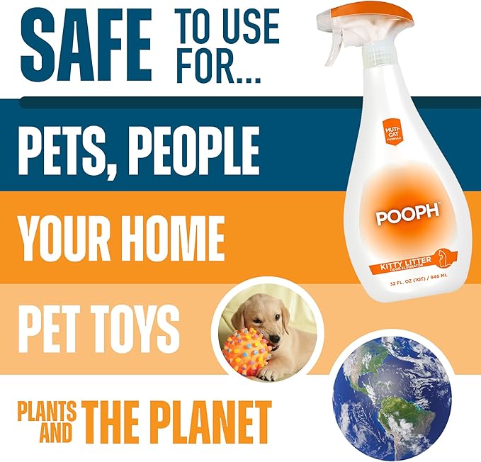 POOPH Kitty Spray - Odor Eliminator, 32oz - Dismantles Odors on a Molecular Basis, Cats, Freshener, Eliminator, Urine, Poop, Pee, Deodorizer, Fresh, Clean, Furniture, Potty, Safe - 2 Pack