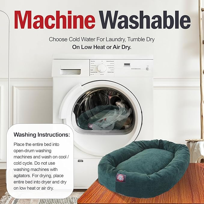 Majestic Pet 52 Inch Micro Velvet Calming Dog Bed Washable – Cozy Soft Round Dog Bed with Spine for Head Support 52x35x11 (inch)