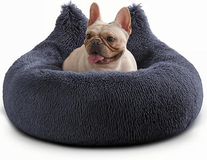 Westen Home Calming Dog Bed Medium Size Dog - Donut Washable Medium Dog Bed, 30 inches Anti-Slip Round Fluffy Plush Dog Bed, Fits up to 45 lbs Pets, Navy Grey