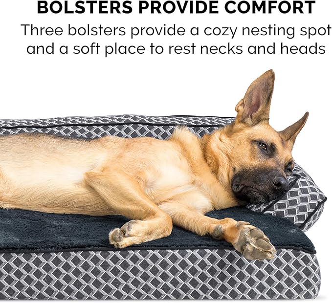 Furhaven Orthopedic Dog Bed for Large/Medium Dogs w/ Removable Bolsters & Washable Cover 55 lbs