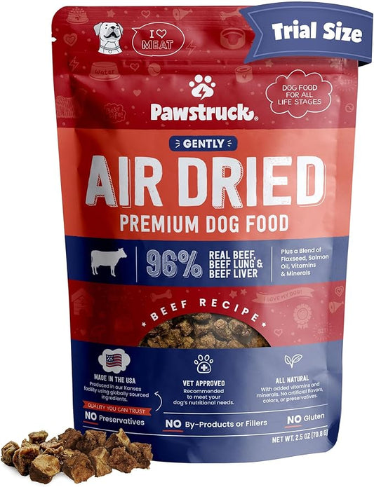 Pawstruck All Natural Air Dried Dog Food w/Real Beef - Grain Free, Made in USA, Non-GMO & Vet Recommended - High Protein Limited Ingredient Full-Feed - for All Breeds & Ages - 2.5oz Trial Bag