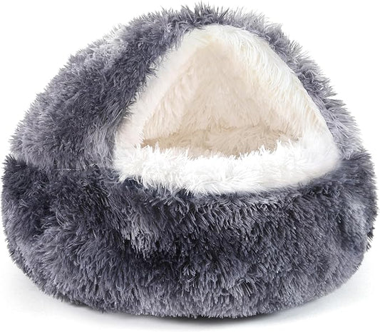 NOYAL Dog Bed Round Hooded Plush Cat Cave