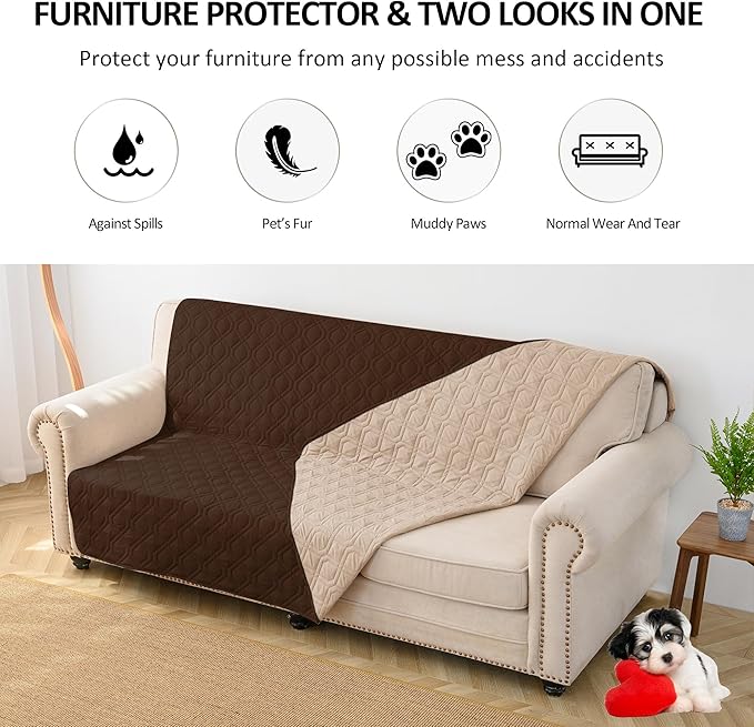 Waterproof Dog Bed Covers for Couch Protection Dog Pet Blanket Furniture Protector (82"x120",Chocolate+Beige)