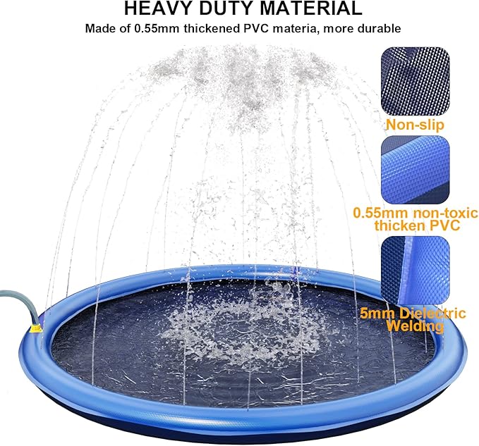 Splash Pad for Small Dogs - Non-Slip Thicken Sprinkler Pool Pet Summer Outdoor Durable Bath Pool Water Toys Fun Backyard Fountain Play Mat for Pet