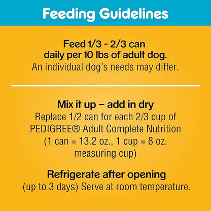 PEDIGREE CHOPPED GROUND DINNER Adult Canned Soft Wet Dog Food, T-Bone Steak Flavor, 13.2 oz. Cans (Pack of 12)