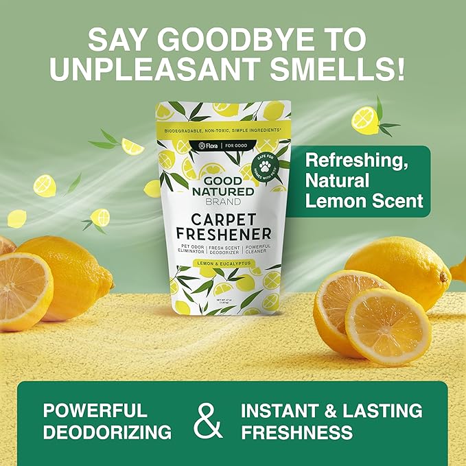 Carpet Deodorizer & Freshener Powder | Pet Odor Eliminator for Strong Odor & Pet Urine | Fresh Natural Lemon & Eucalyptus Scent | Biodegradable, Safe for Homes with Pets - 47oz