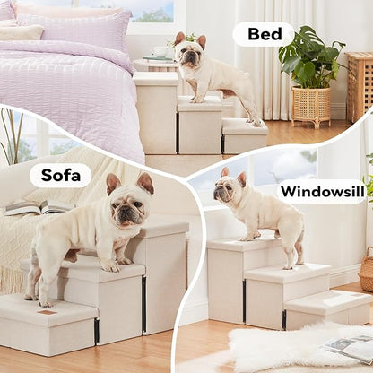 Love's cabin Dog Stairs for Small Medium or Large Dogs with Storage and Adjustable Steps 3-Step Gray 200 lbs,