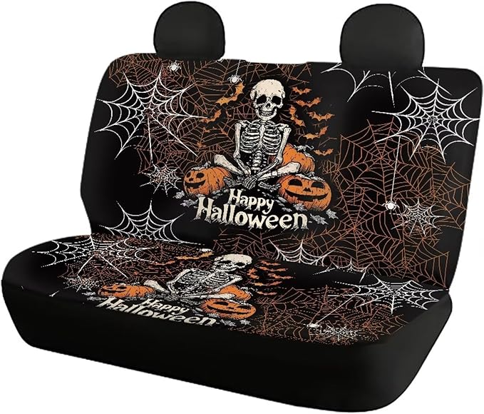Halloween Skeleton Vehicle Seat Covers Set Front Back 4 Travel