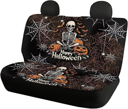 Halloween Skeleton Vehicle Seat Covers Set Front Back 4 Travel